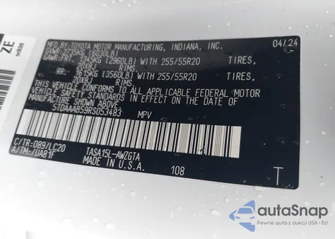 2024 Toyota Grand Highlander Limited z USA, uszkodzony, nr VIN 5TDAAAB59RS053483